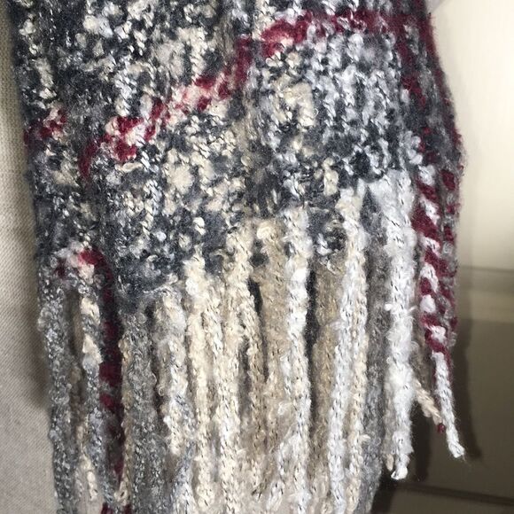 Boho Chunky Plaid Oversized Knit Scarf with Fringe | Cozy Winter Wrap 6’x3’ - Picture 7 of 16